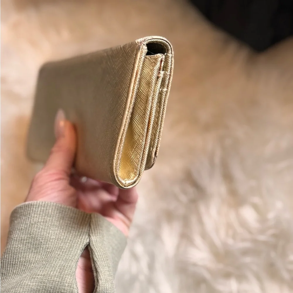Tory Burch Metallic Gold Logo Continental Wallet